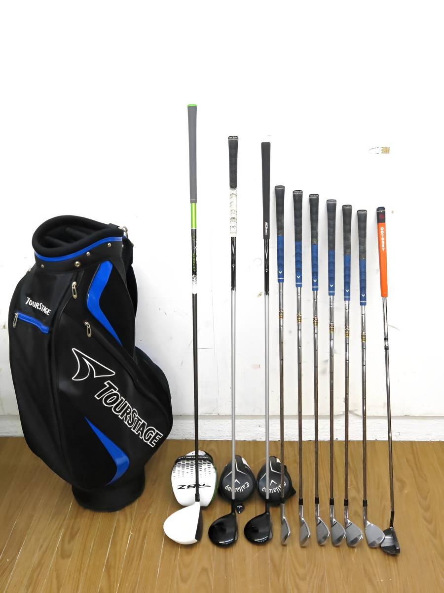 ◆ツアーステージ/テーラーメイド/キャロウェイ◆キャディバッグ+メンズゴルフセット/初心者・練習用に