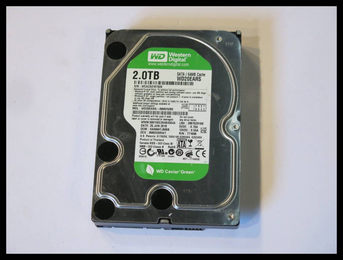 ◇送料185円 WDC WD20EARS 2TB 3.5インチHDD SATA◇1433