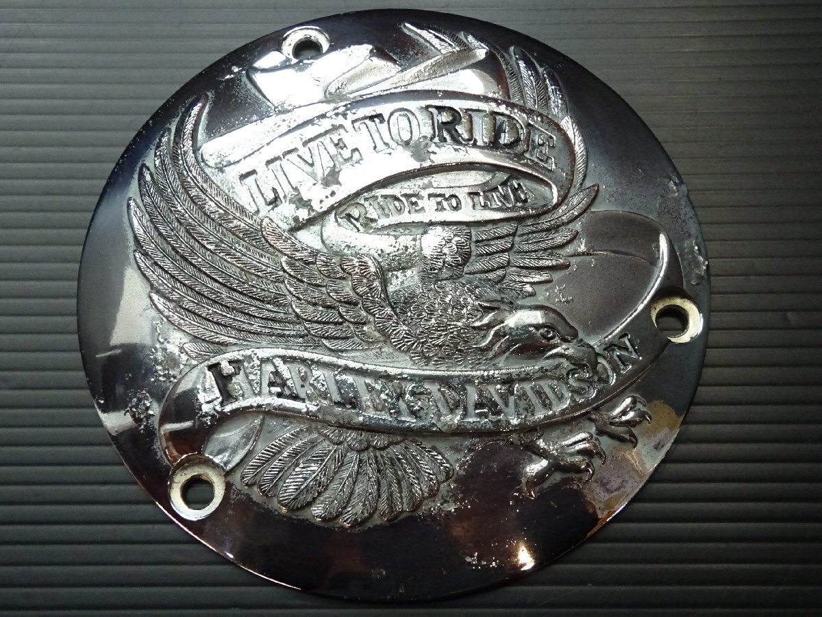 ハーレー ダービーカバー ハーレー ショベル 純正 ダービーカバー フライングイーグル 三穴 中古 当時物 Ｎｏ． ☆ハーレー純正  エボ ダービーカバー 3穴