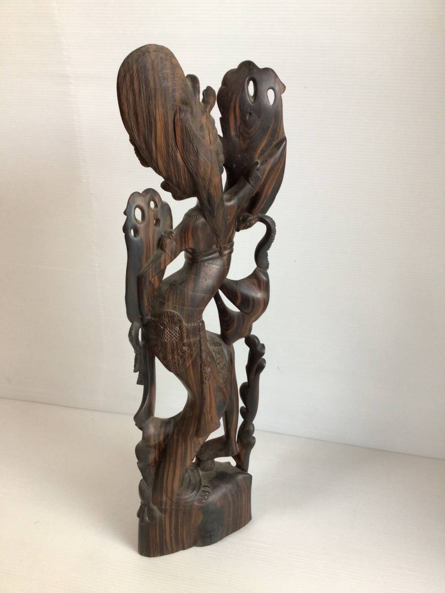 C670 天然木 木彫り 置物 女性像 バリ島 民族舞踊 アンティーク