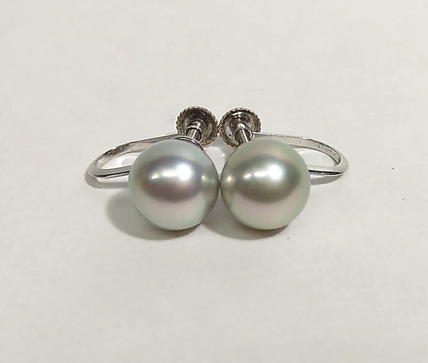 ◆照り艶綺麗 あこや アコヤ 本真珠 グレー 約7～7.5mm イヤリング ホワイトゴールド WGK14刻印あり*セレモニー フォーマル 普段使いにも
