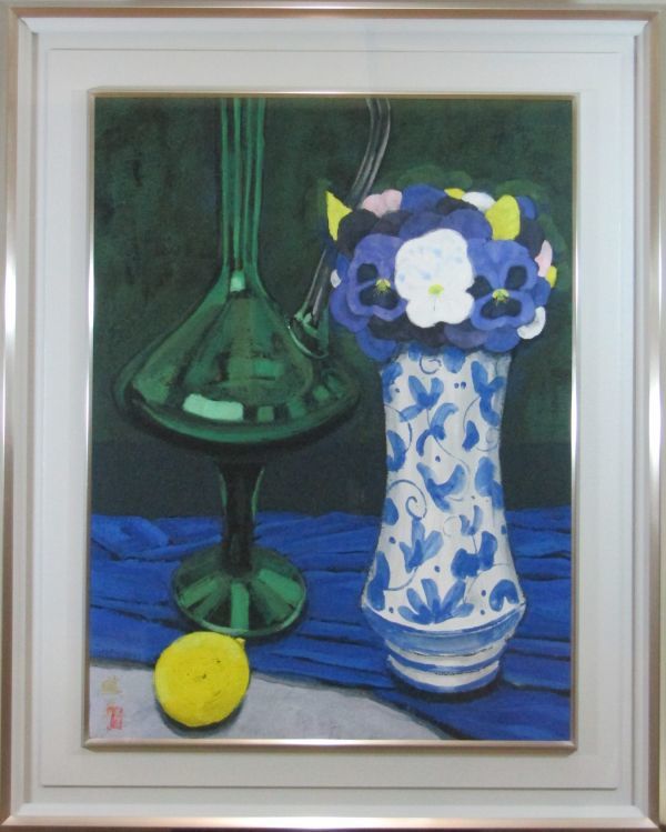 真作」日本画壇の実力作家 池田道夫 「静 物」日本画 12号 共