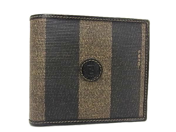 1円 □美品□ FENDI フェンディ ヴィンテージ ペカン柄 PVC 二つ折り 