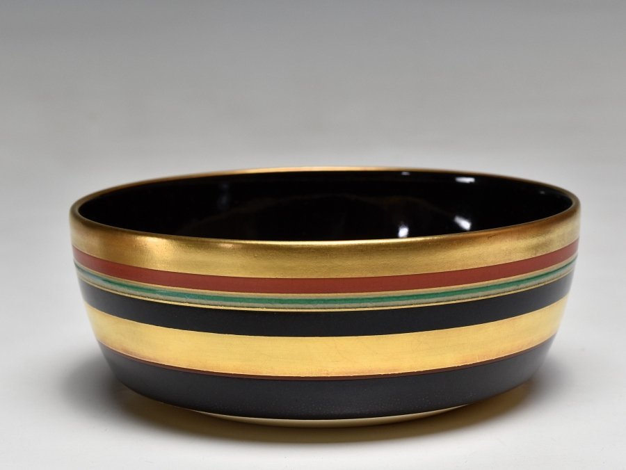 【蔵c8394c】　京焼　黒釉　金縁　向付　道八造　三客_2