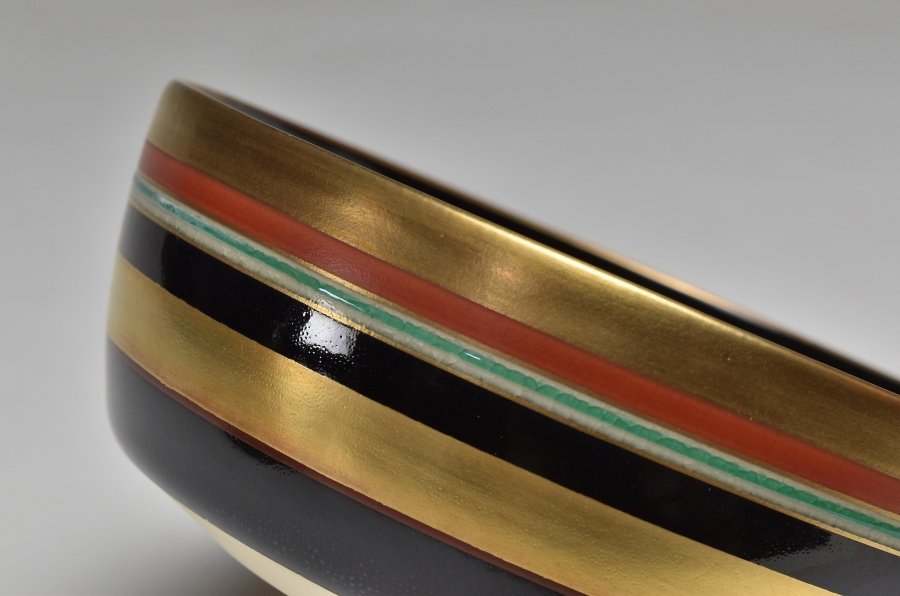 【蔵c8394c】　京焼　黒釉　金縁　向付　道八造　三客_3