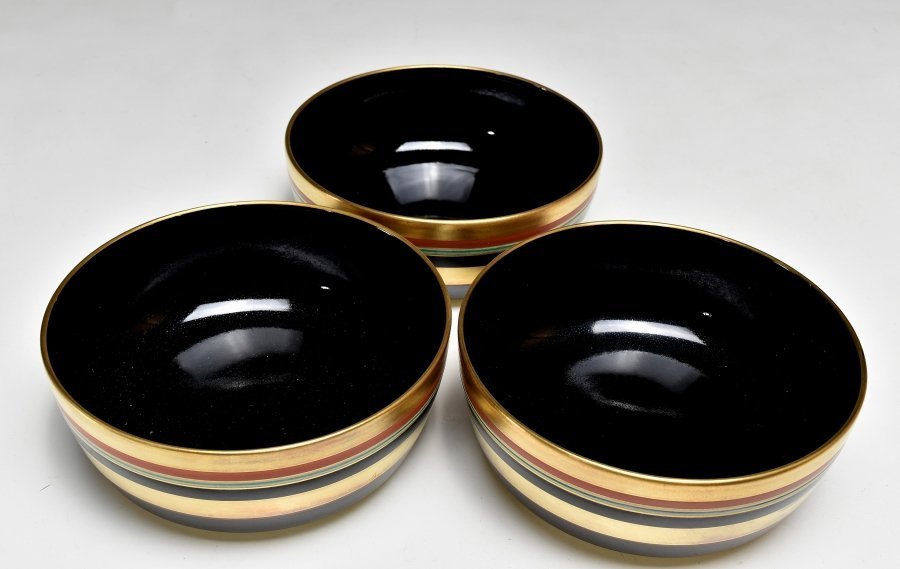 【蔵c8394c】　京焼　黒釉　金縁　向付　道八造　三客_5