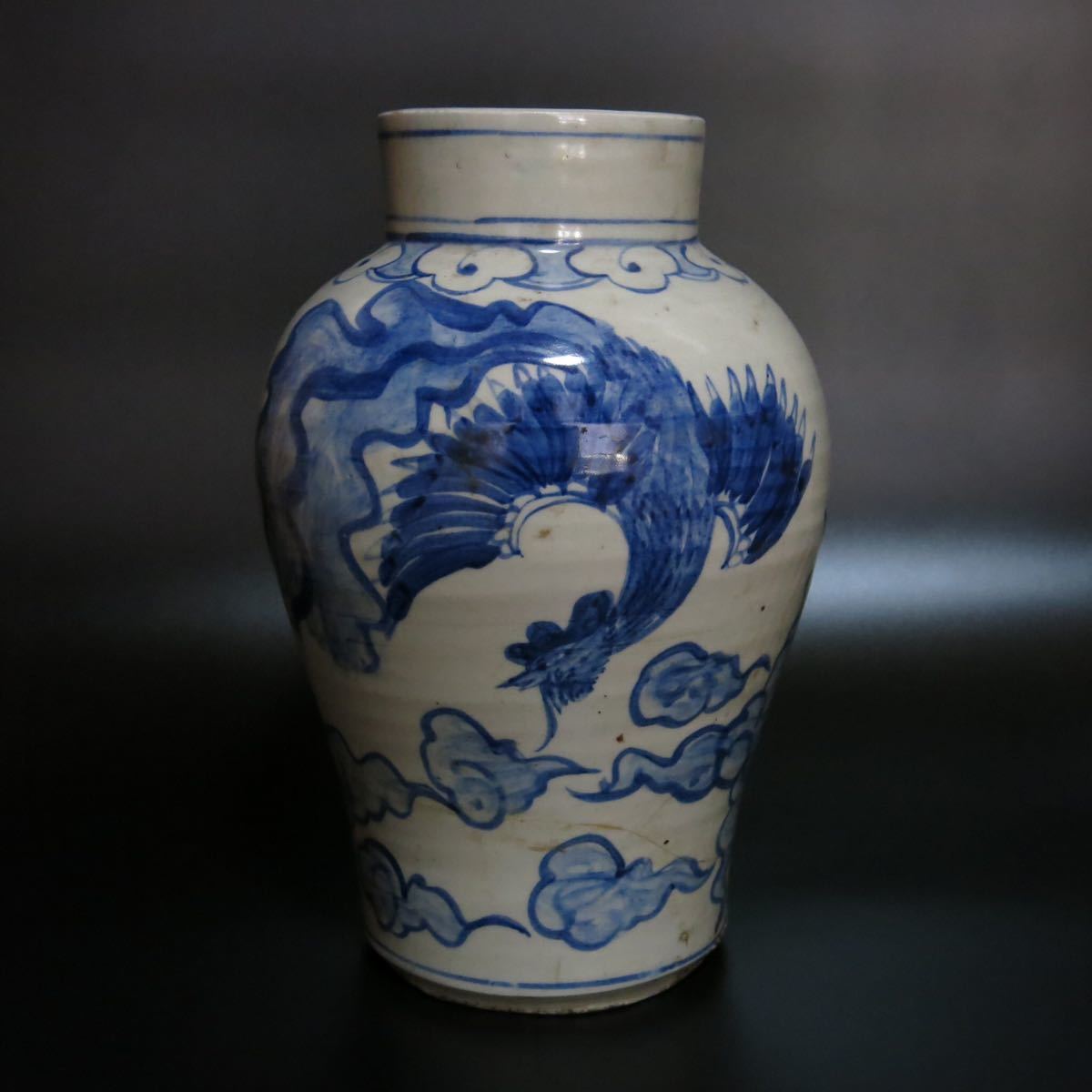 李朝時代18〜19世紀 白磁染付壺 李朝瓶 李朝