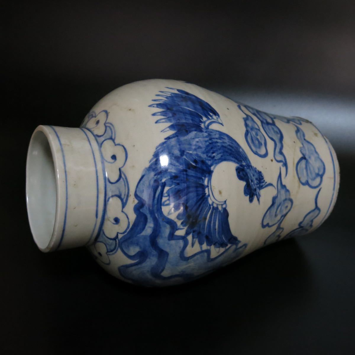 李朝時代18〜19世紀 白磁染付壺 李朝瓶 李朝