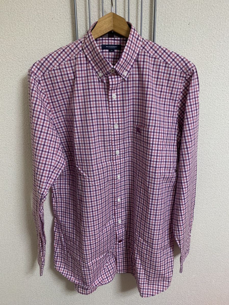 美品　［BURBERRY LONDON］ バーバリー 長袖シャツ チェック柄 紫系　Mサイズ Y274