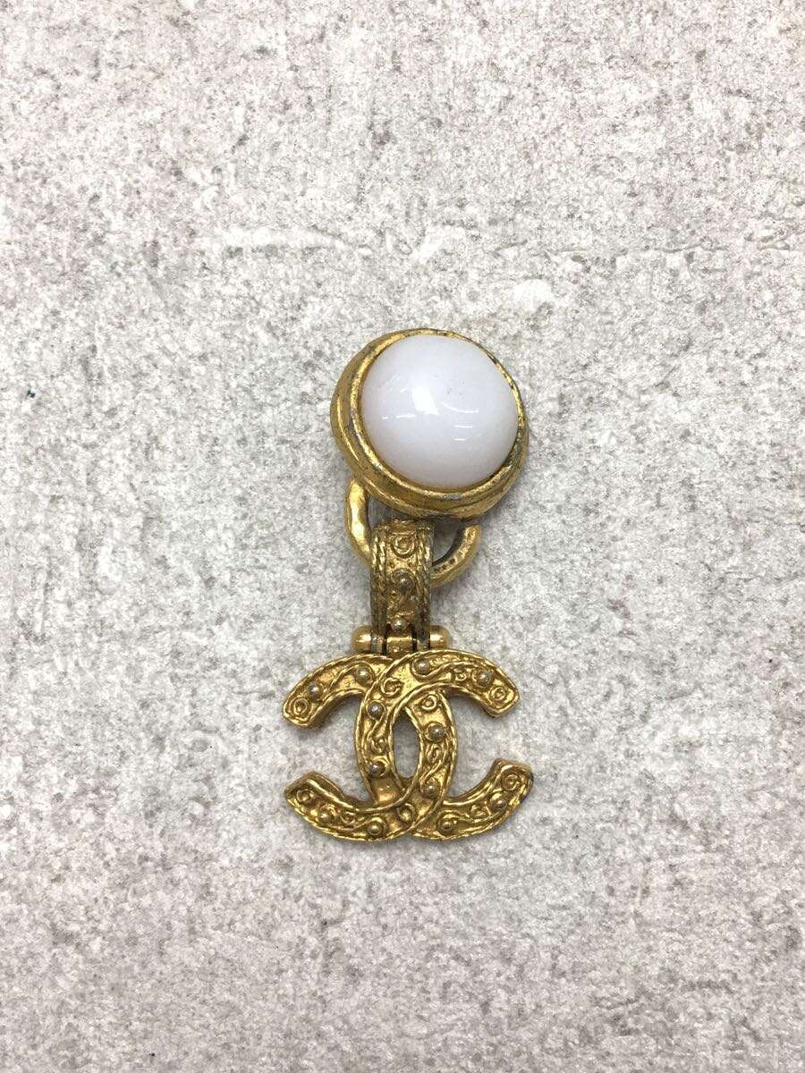 CHANEL◆イヤリング/-/カラーストーン/ゴールド/ホワイト/レディース/片耳のみ/94年製
