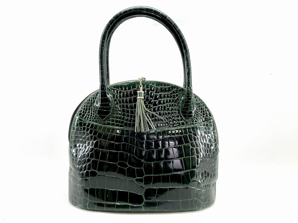 GENUINE CROCODILE SKIN クロコダイル レザー ハンドバッグ グリーン 
