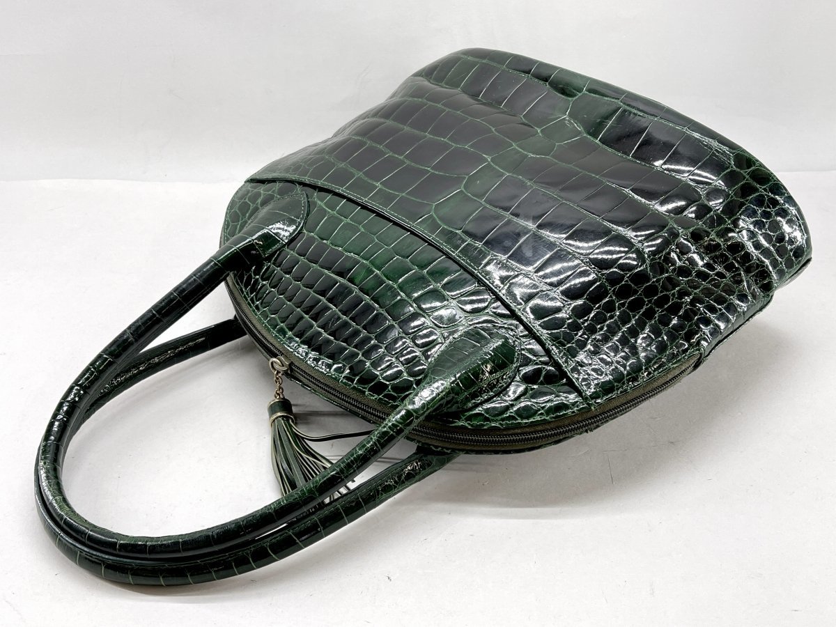 GENUINE CROCODILE SKIN クロコダイル レザー ハンドバッグ グリーン 