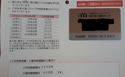 【簡易書留送料無料】三越伊勢丹　株主優待カード　利用限度額400万円　10％割引　有効期限2023年7月31日 