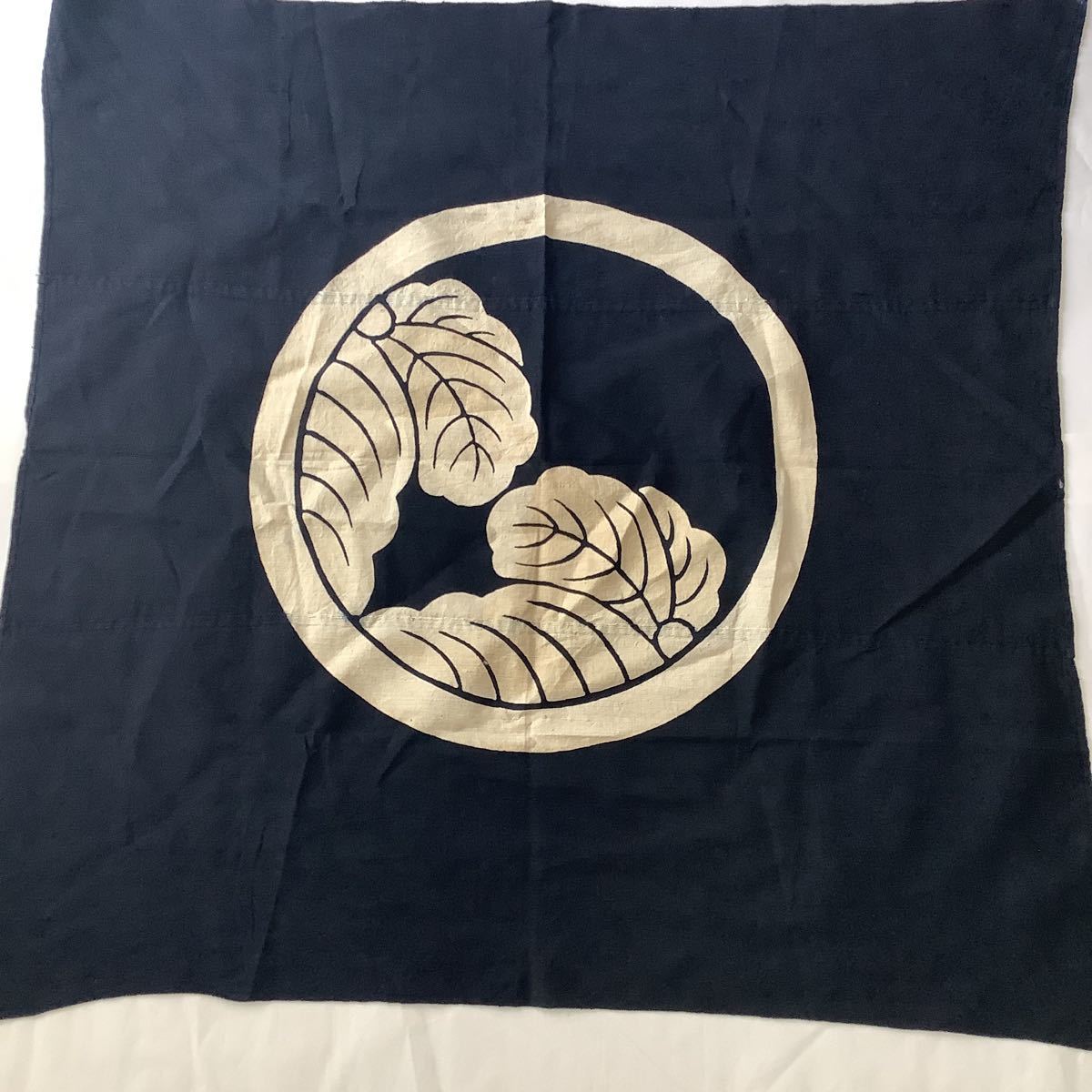 筒描き 古布 家紋 柏 木綿 風呂敷 藍染め 97㎝×93㎝