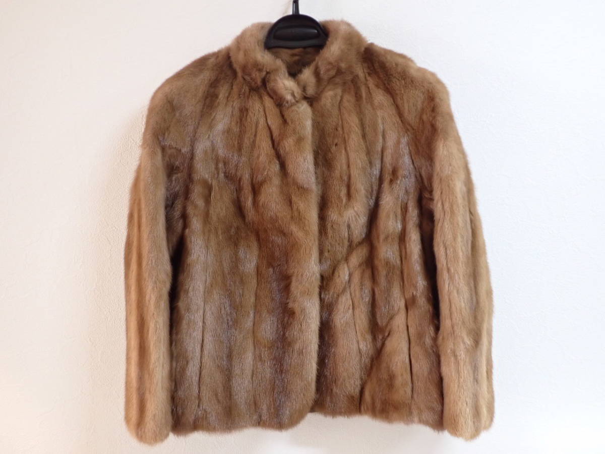 KK344　GALMAN LINKS/サガミンク毛皮ショートコート　レディース　着丈約60cm　ブラウン系　ミンク　ファー　ファーコート　ジャケット