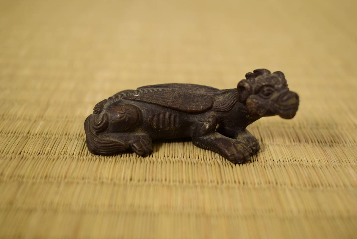 和】(5776) 中国古玩 唐物 古銅獅子筆置 筆架 煎茶道具 【公式通販】