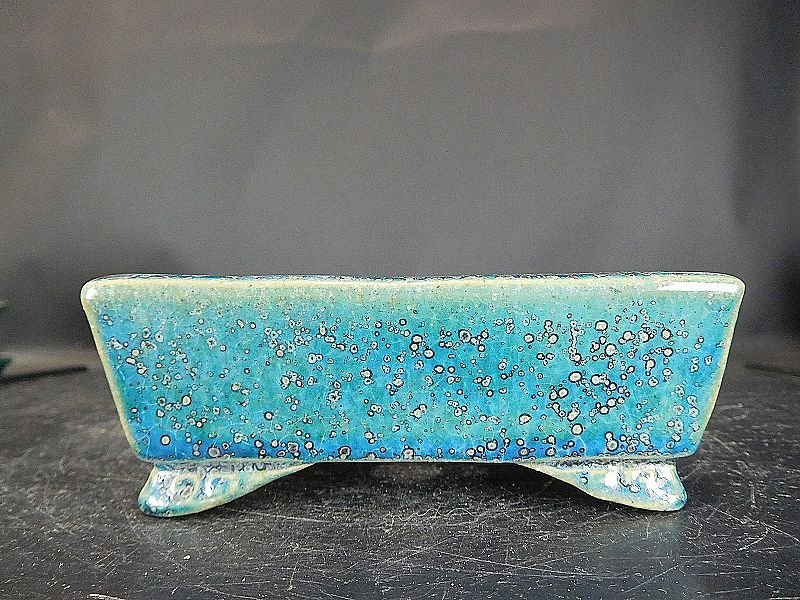 盆栽 樂屋】◇相羽鴻陽 織部結晶釉雲足長方鉢 A85 (人気