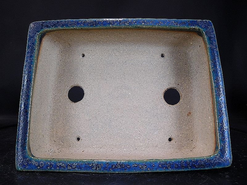 盆栽 樂屋】◇相羽鴻陽 織部結晶釉雲足長方鉢 A85 (人気