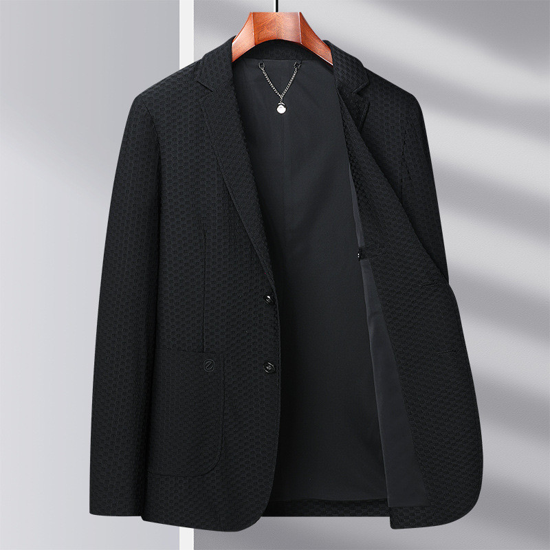 テーラードジャケット　カジュアルスーツ　微ストレッチ　メンズ*新品　春夏薄め　シングルブレスト　ブレザー　ブルゾン【2303】黒　L