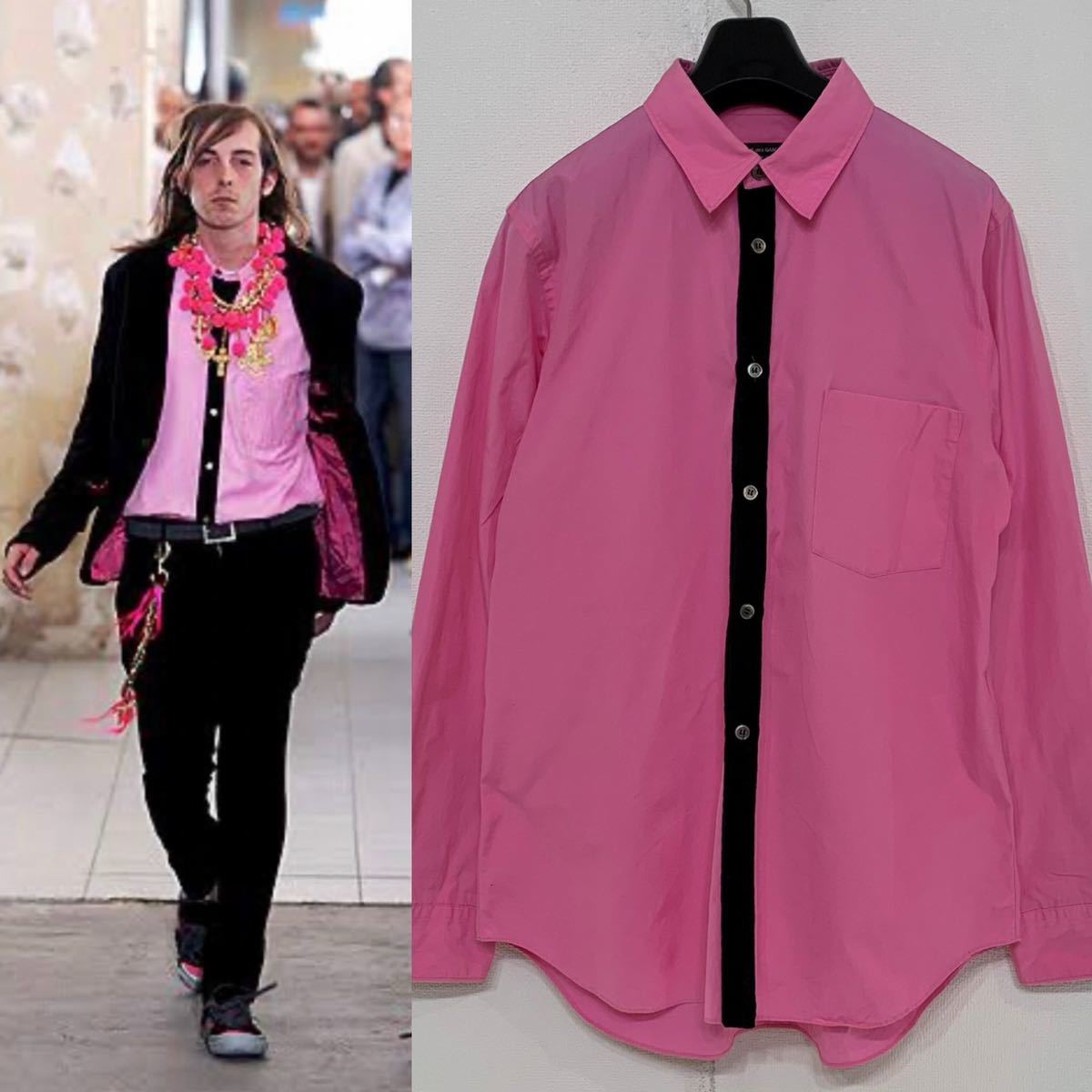 希少 アーカイブ 05ss COMME des GARCONS HOMME PLUS ピンクパンサー バイカラー ベロア ベルベット テープ シャツ S コムデギャルソン