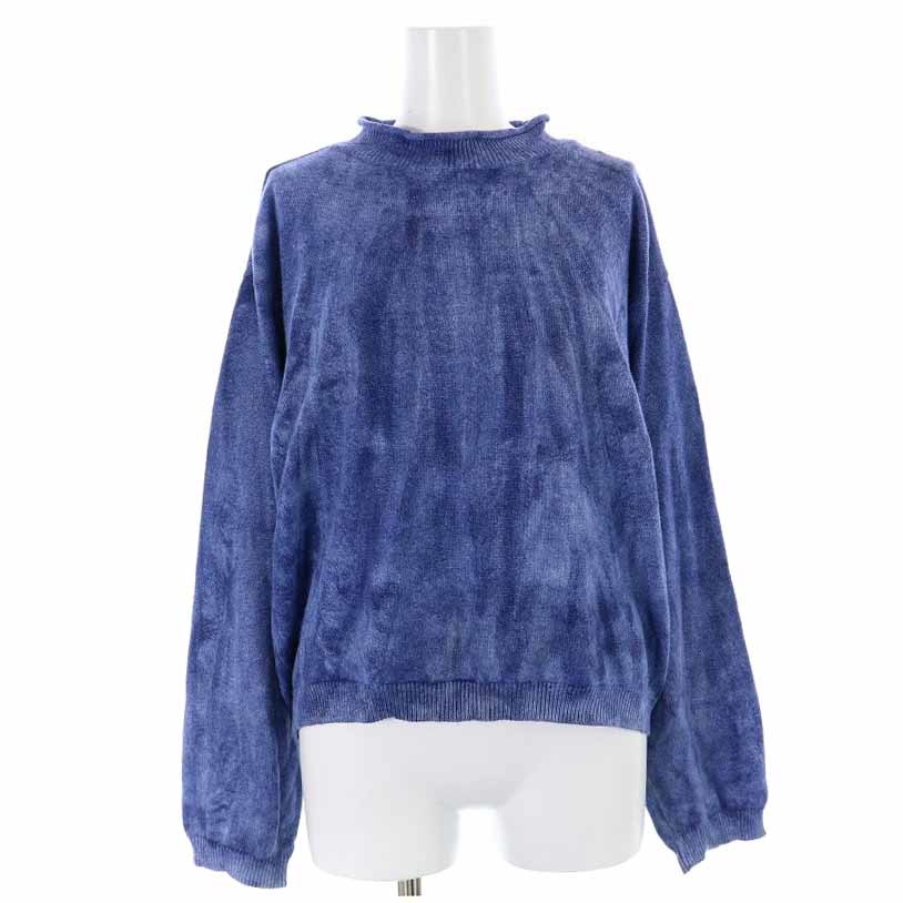 イッセイミヤケ ISSEY MIYAKE ニット セーター ハイネック プルオーバー コットン 長袖 M 青 ブルー /YI42 ■GY09 レディース