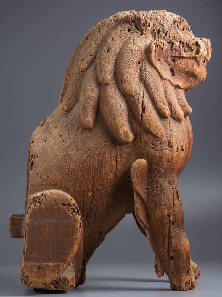 五】仏教美術 木造獅子狛犬 鎌倉時代 高52cm 優品！(仏像)｜売買された