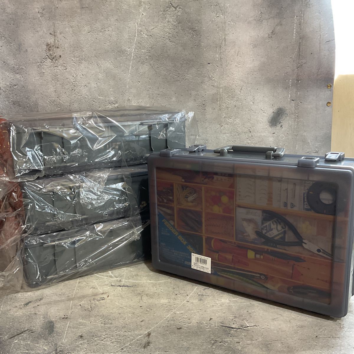 N19/ 新品 フィーダ ボックス No.3600W 360x252x104mm ワームプルーフ 片面深型 両面開 釣具 釣り道具 餌箱 デッドストック まとめて 4点