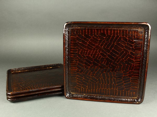 讃岐彫 四方盆 漆器 膳 4枚セット 讃岐彫りの四方盆 朱溜塗りで日々の