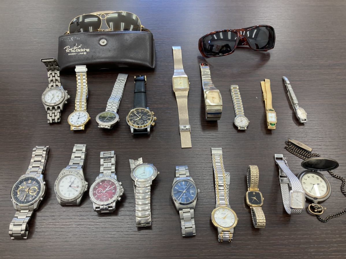 【18＋2点】腕時計 & Ray-Ban 等 サングラス まとめ売り Seiko Casio Megalith Givenchy Omega de ville デビル 等
