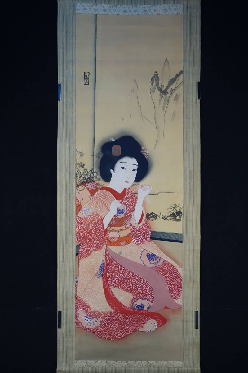 【掛軸】〈作者不明 〉『浮世繪』 (絹本肉筆)共箱/ 中国画 人物図 山水図 花鳥図 日本 時代物 古画 掛け軸0330557