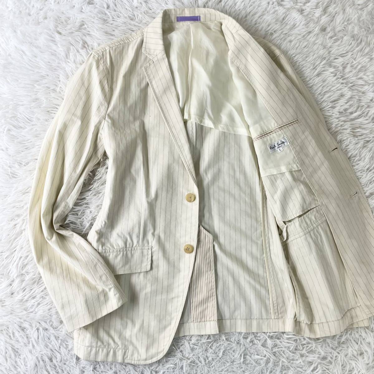 Lサイズ ポールスミス サマージャケット PaulSmith メンズ 太ストライプ テーラードジャケット 春夏秋 スプリング ビジネス 通勤 ホワイト