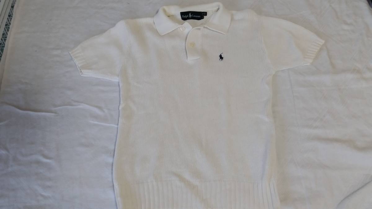 Ralph　Laurenラルフローレン白綿コットンニット半袖ポロシャツ★正規品