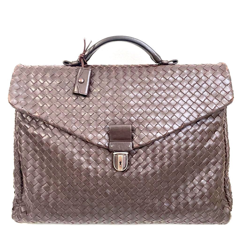 BOTTEGA VENETA ボッテガ ヴェネタ イントレチャート レザー ブリーフケース ビジネス 書類バッグ ダークブラウン イタリア製 メンズ