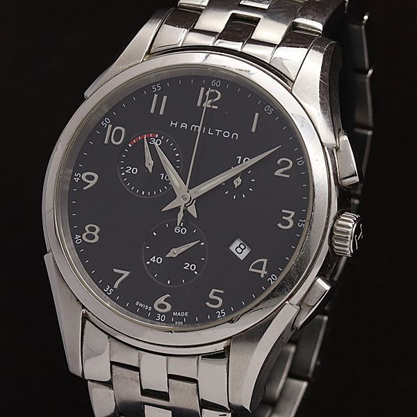 m*y様 HAMILTON クロノグラフ 腕時計 H386120 1円 稼働 良品 ハミルトン QZ H386120 ジャズマスター シンライン