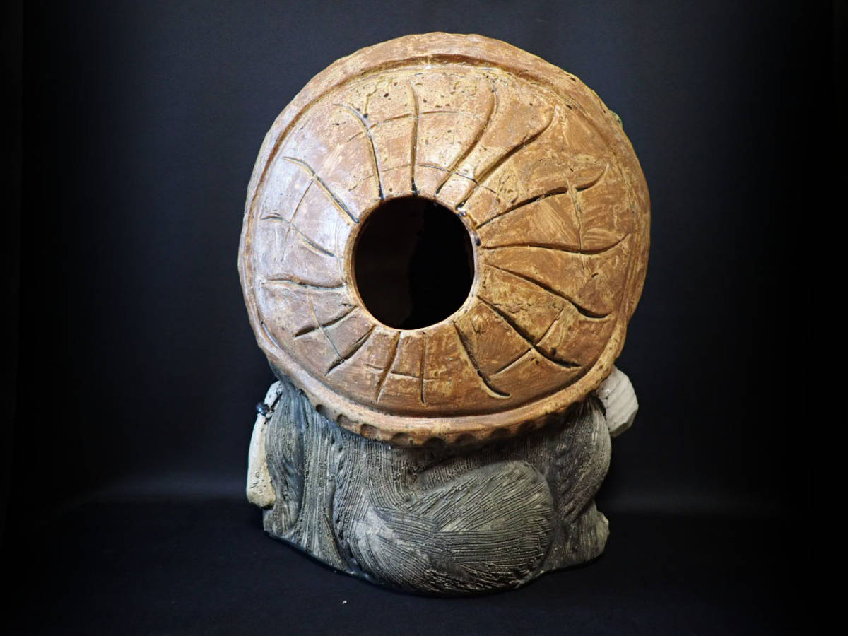 近】時代 信楽焼 名工 狸庵 作 50cm 狸 置物 珍品希少 福丸顔 縁起物