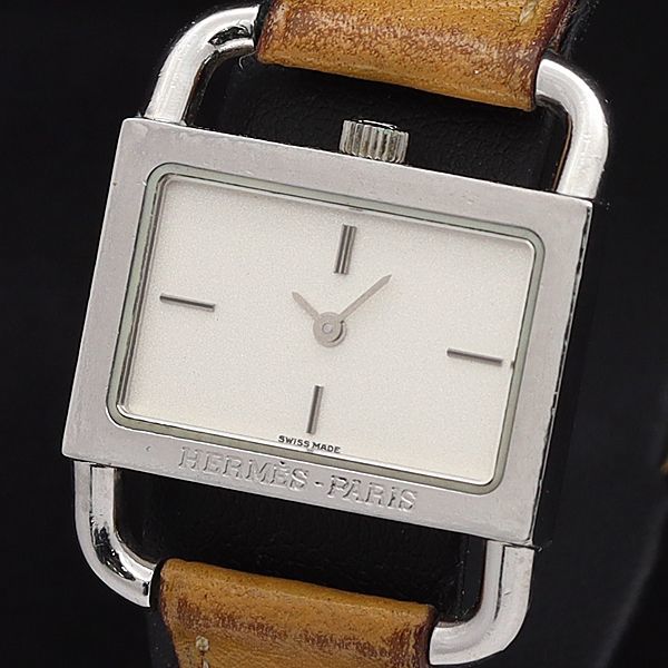 1円 エルメス QZ エトリエ 白文字盤 スクエア レディース腕時計 0871200KYM