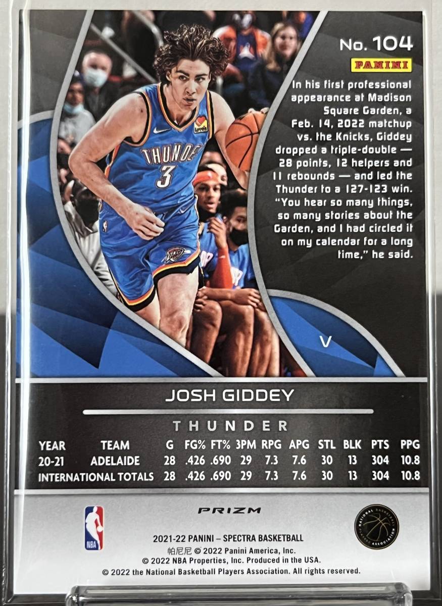 Josh Giddey ジョシュ・ギディー 2021-22 Panini NBA Spectra 