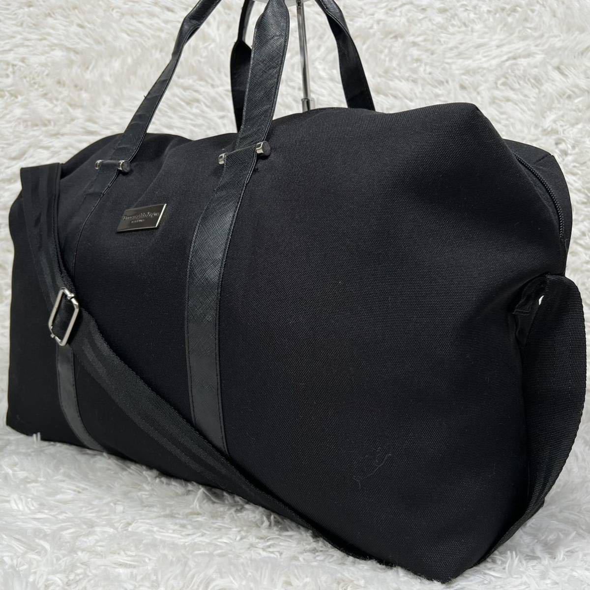 【極稀少美品】 エルメネジルドゼニア ハンドバッグ ボストン ショルダー 2way キャンバス レザー ビジネス メンズ 大容量 ブラック 黒