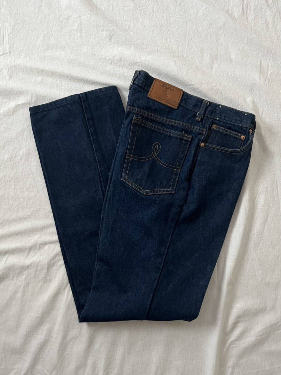 超希少 70s USA製 RALPH LAUREN ジーンズ 大文字タグ ラルフローレン 70年代 デニムパンツ アメリカ製 Polo Western RRL 濃紺 レザーパッチ