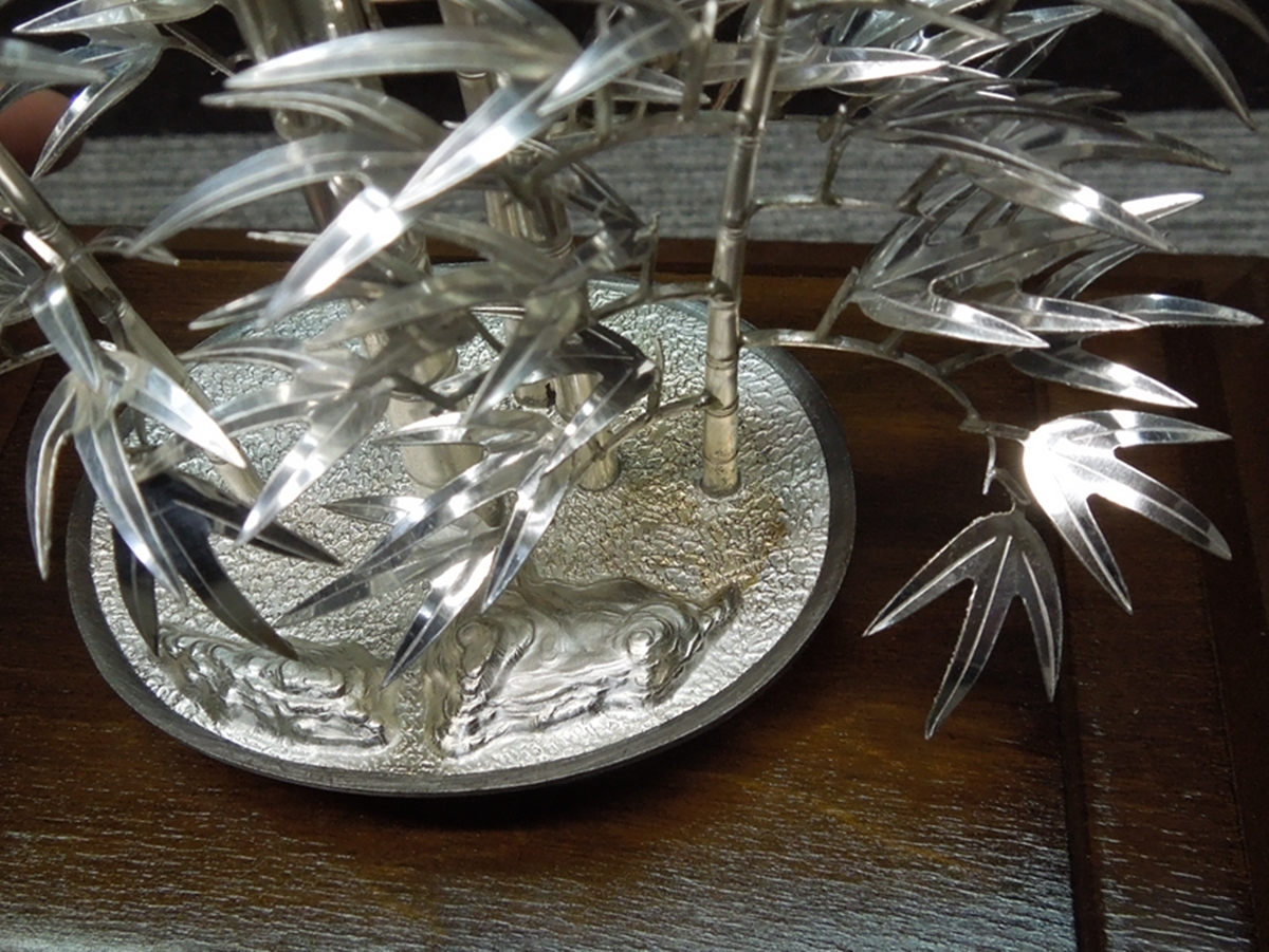 ☆あ4-604 光則 作 純銀製製盆栽置物 竹 4号 竹 盆栽