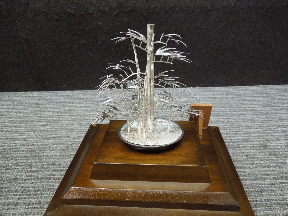 ☆あ4-604 光則 作 純銀製製盆栽置物 竹 4号 竹 盆栽