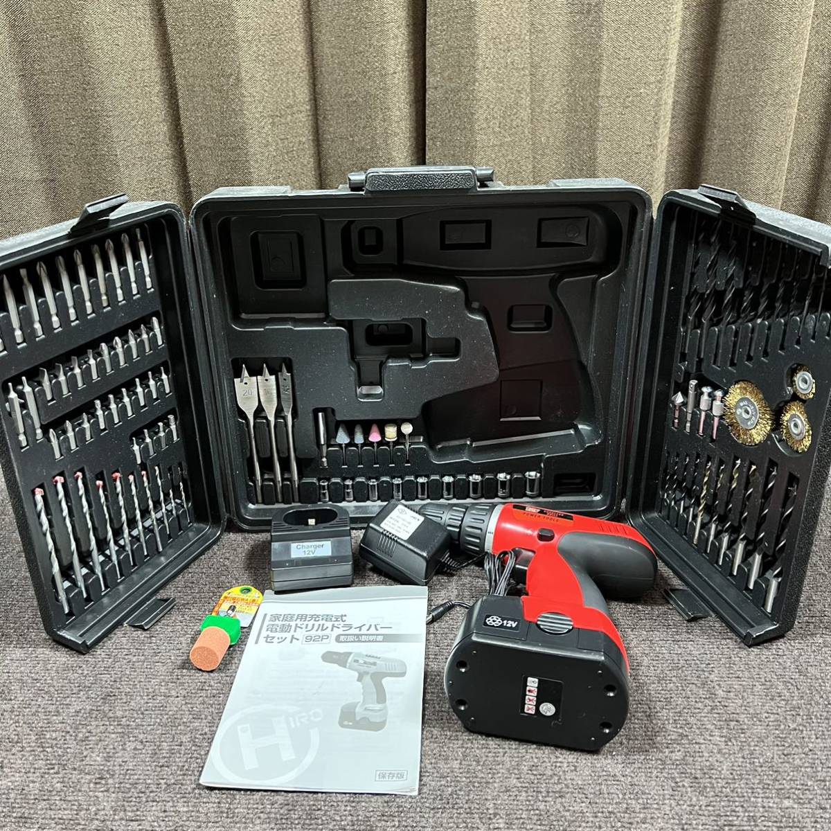 Z2816a）家庭用充電式 電動ドリルドライバーセット 92P ケース 説明書付き ヒロ コーポレーション 動作確認済