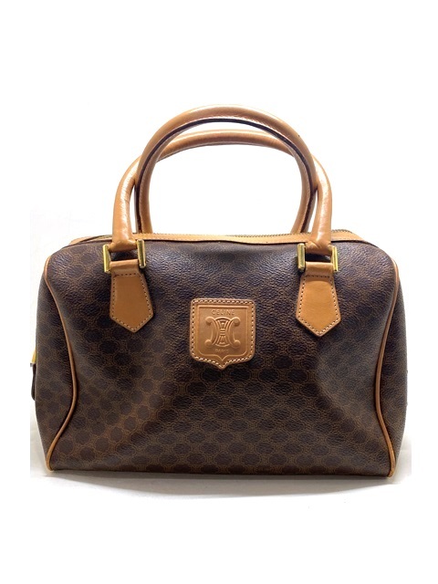 【即決】 CELINE セリーヌ マカダム柄 ボストンバッグ 2WAYショルダー ハンドバッグ PVC ヴィンテージ 斜め掛け ブラウン 茶