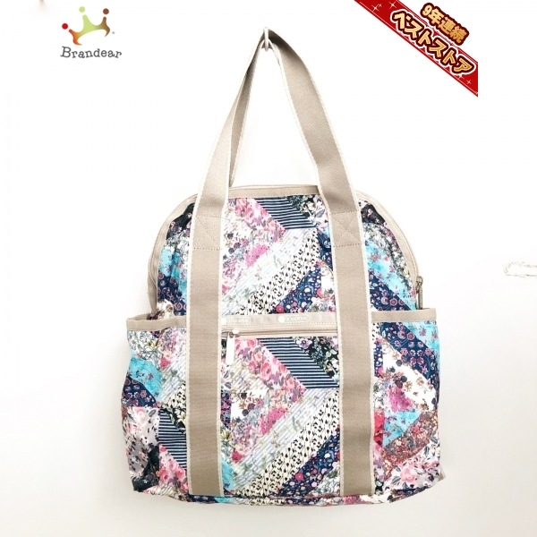 レスポートサック LESPORTSAC リュックサック - レスポナイロン 白×ダークネイビー×マルチ 花柄/2way 美品 バッグ