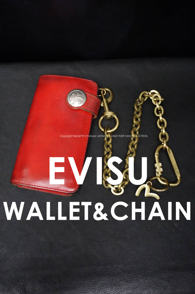 エヴィス EVISU ど根性ウォレット カモメ レッド メンズ レザー長財布
