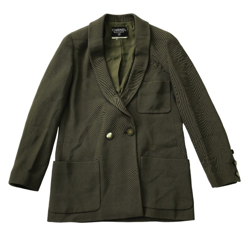 ★☆★ CHANEL シャネル ジャケット カーキ ヴィンテージ オーバーサイズ USED 送料無料