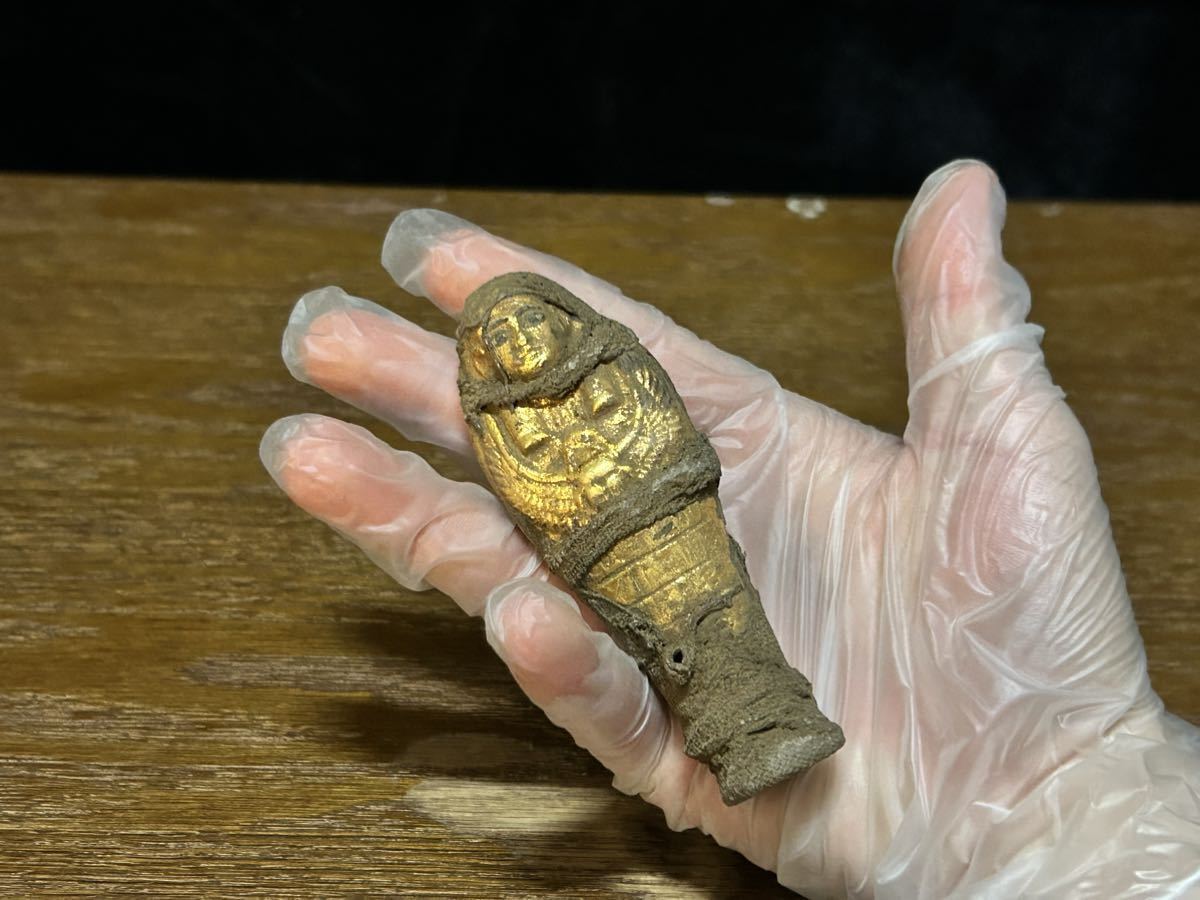 考古学発掘品】古代エジプト 黄金布巻きウシャブティ像 考古学 副葬品
