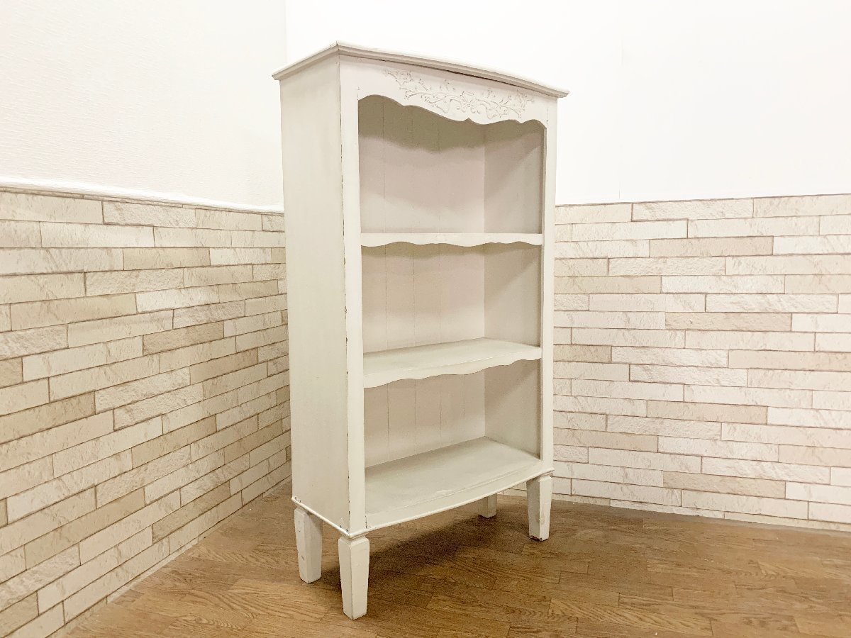 フレンチシャビー ブックシェルフ 本棚 オープンラック キャビネット 収納 ホワイトペイント カントリー 白家具 姫家具 シャビーシック