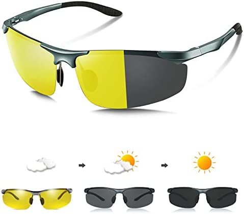 ■昼夜兼用&イエローレンズ■ [YAYGOD] 調光サングラス 夜間増光 昼夜兼用 偏光サングラス [昼夜兼用/快速変色/紫外線カット/超軽量/]