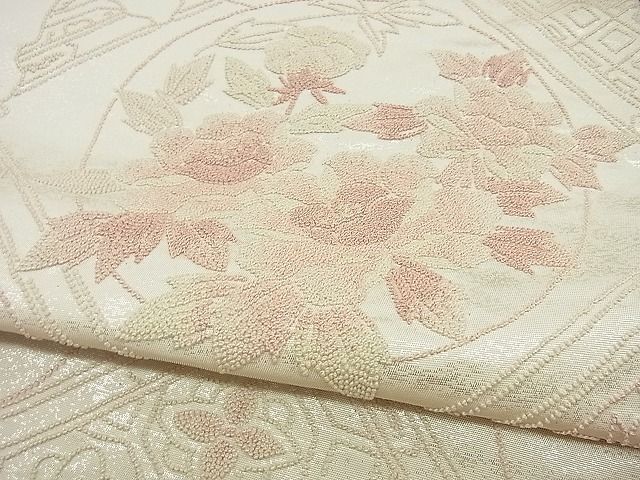 着物屋ほのか□六通太鼓柄袋帯 総刺繍 相良刺繍 草花菱天井